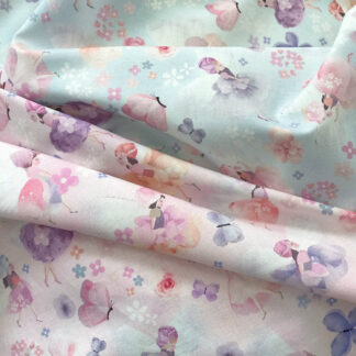 Vải tiên nền xanh nhạt những nàng tiên hoa và bướm Flutters Fairies DDC9978-BLUE-D vải thô 100% cotton khổ 110cm