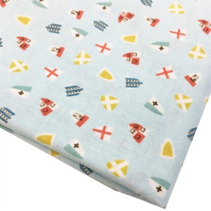 Vải làm Quilt - ghép vải - tấm 100 x 110 họa tiết cái khiên nền xanh nhạt