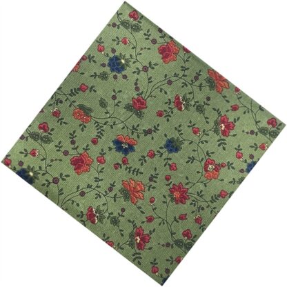 Vải làm Quilt - ghép vải - tấm 50x55 cm hoa mâm xôi nền xanh rêu