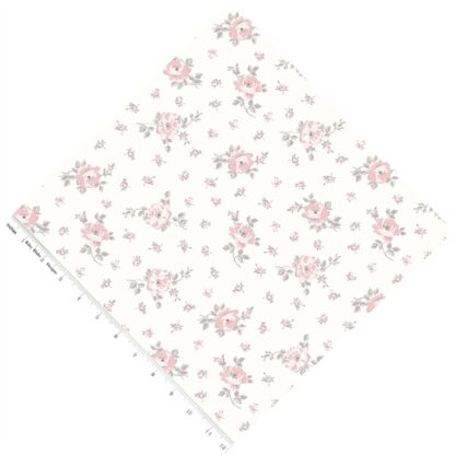 Vải làm Quilt - ghép vải - tấm 50x55 cm hoa hồng lá xám nền trắng