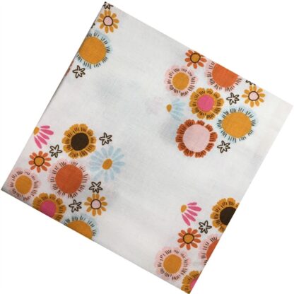 Vải làm Quilt - ghép vải - tấm 50x110 cm chùm hoa tròn nền trắng