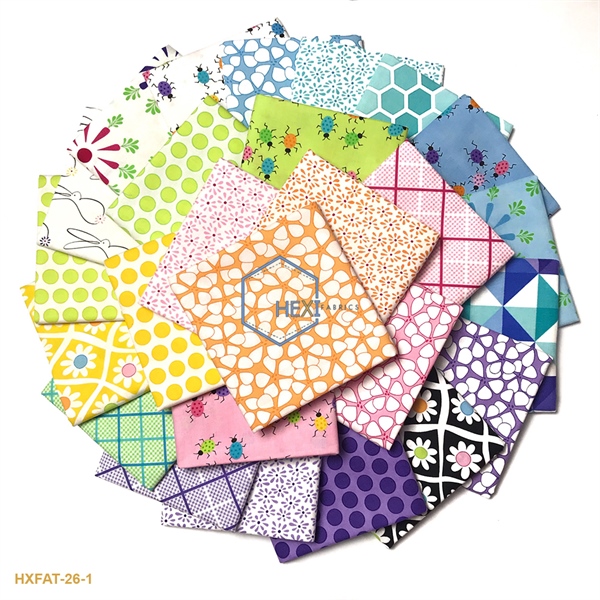 Vải cắt sẵn hoạ tiết hoa, thỏ , bọ rùa 26 tấm , 50 x 55 cm