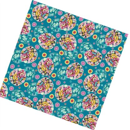 Vải làm Quilt - ghép vải - tấm 50x55 cm bó hoa to nền xanh ngọc đậm