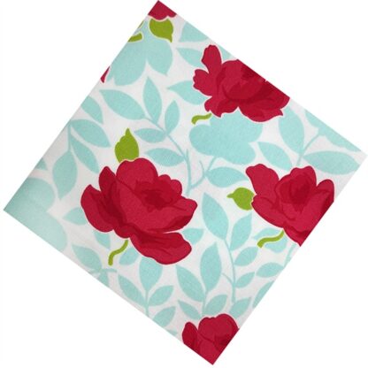 Vải làm Quilt - ghép vải - tấm 50x55 cm hoa đỏ lá xanh nền trắng