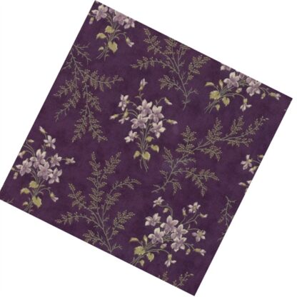 Vải làm Quilt - ghép vải - tấm 50x55 cm cành hoa lá nhỏ nền tím đậm