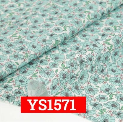 VẢI THÔ IN KTS HOA CÁNH BƯỚM XANH NGỌC NHỤY VÀNG NỀN TRẮNG-YS1571 - Hình ảnh 2