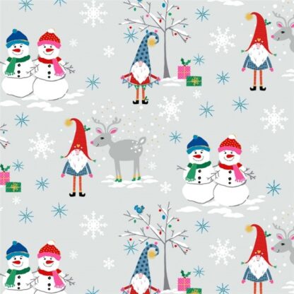 Vải giáng sinh người tuyết, quỷ lùn nền xám CM8865-GRAY-D Snow Village