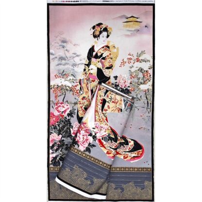 Panel Geisha Nhật Bản áo vàng nền hồng 60 x 110 cm - Hình ảnh 2