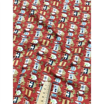 VẢI THÔ COTTON MỸ VẢI QUILT HỌA TIẾT NGÔI NHÀ NỀN ĐỎ HÃNG RILEY BLAKE DESIGNS - Hình ảnh 3