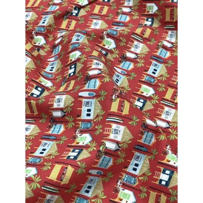 VẢI THÔ COTTON MỸ VẢI QUILT HỌA TIẾT NGÔI NHÀ NỀN ĐỎ HÃNG RILEY BLAKE DESIGNS - Hình ảnh 4