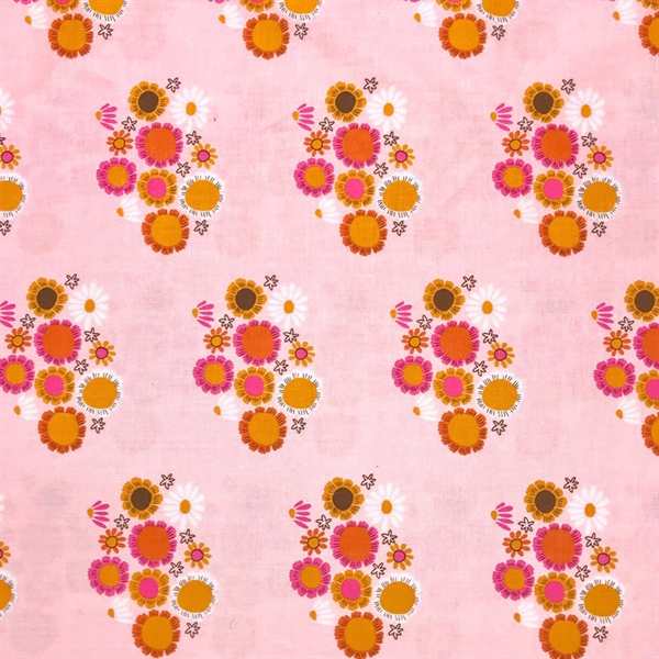 VẢI THÔ COTTON MỸ HỌA TIẾT CHÙM HOA NỀN HỒNG HÃNG RILEY BLAKE DESIGNS